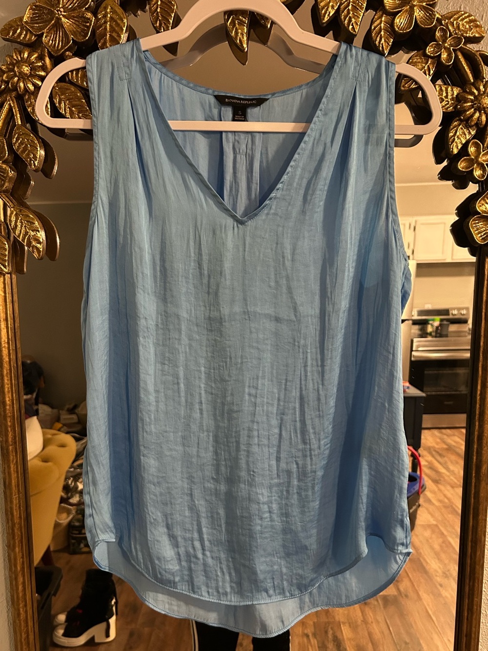 Banana Republic Blue Satin Sheer V-neck Tank